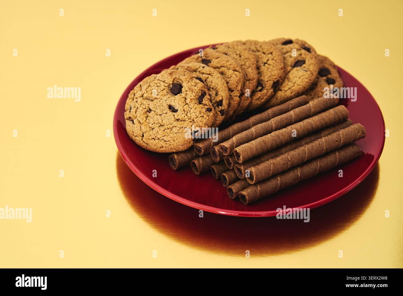 Oatmeal cookies and wafer rolls with cocoa Stock Photo