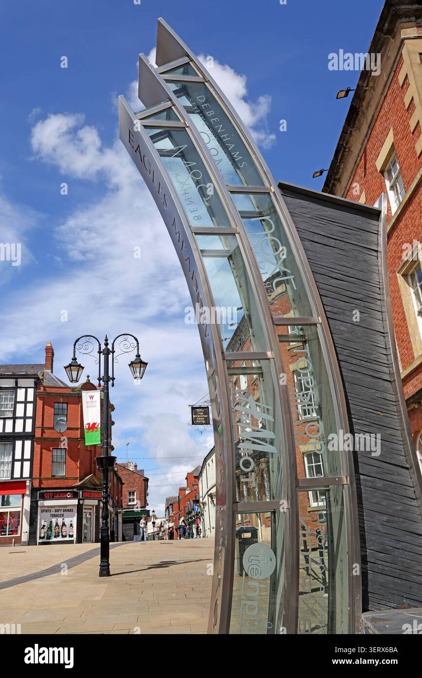 Eagles Meadow footbridge feature linking Wrexham city centre with Eagles Meadow shopping centre in Wrexham, Wales, UK. Stock Photo