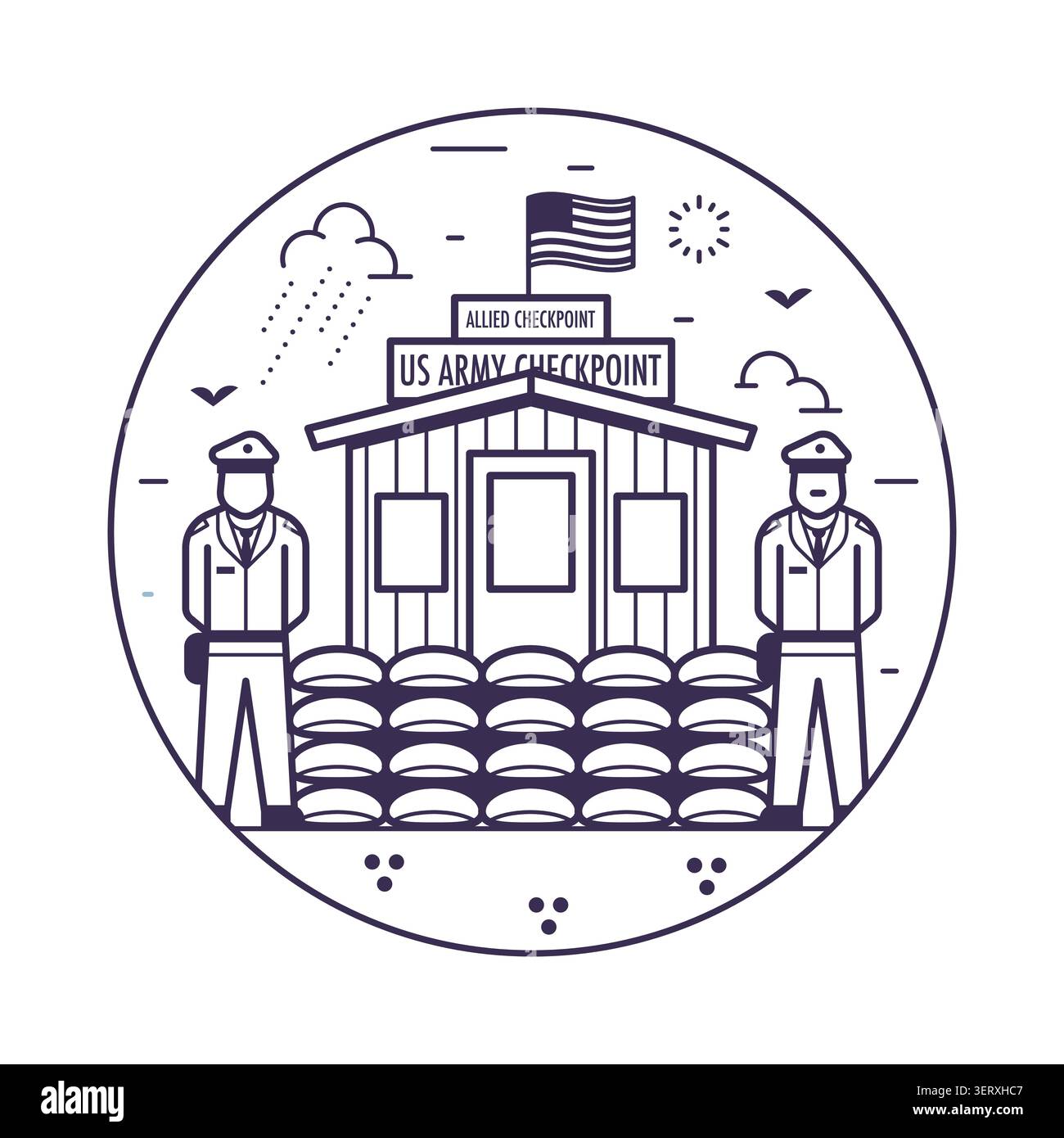 Checkpoint Charlie Berlin Landmark Line Icon Stock Vector
