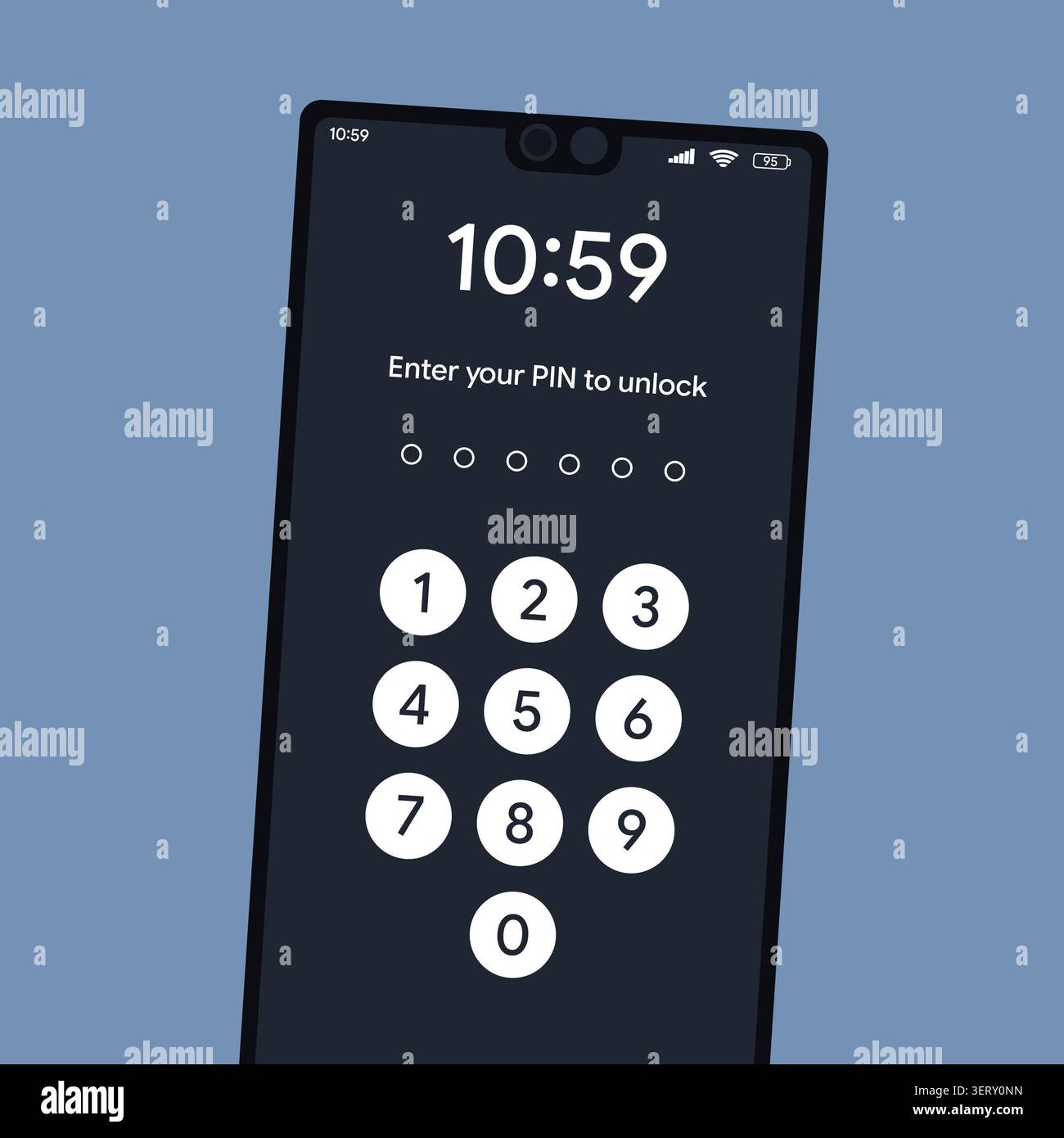 Enter your pin to unlock. Telephone privacy security concept - private code locked screen. Stock Vector