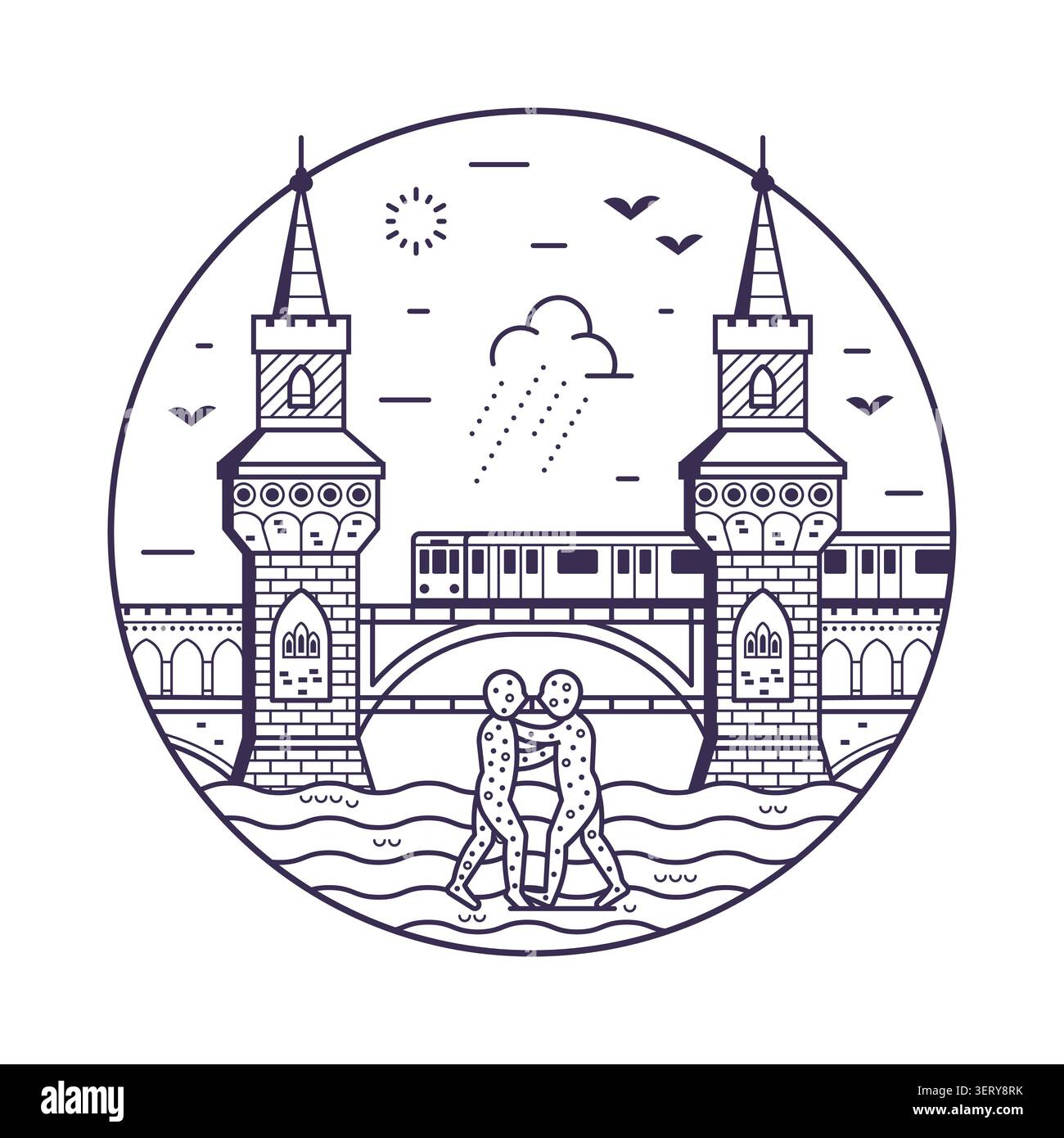 Oberbaum bridge Berlin Landmark Line Icon Stock Vector