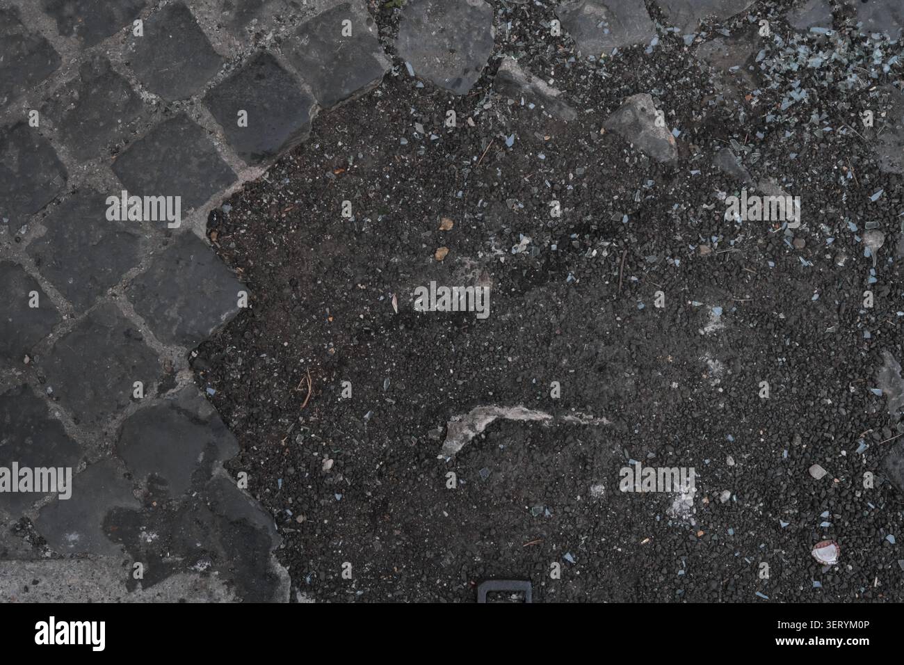 OLD STONE PAVEMENT TEXTURE BACKGROUND TOP VIEW Stock Photo