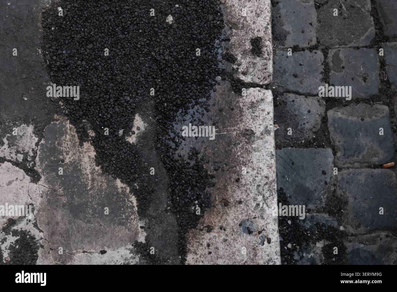 OLD STONE PAVEMENT TEXTURE BACKGROUND TOP VIEW Stock Photo