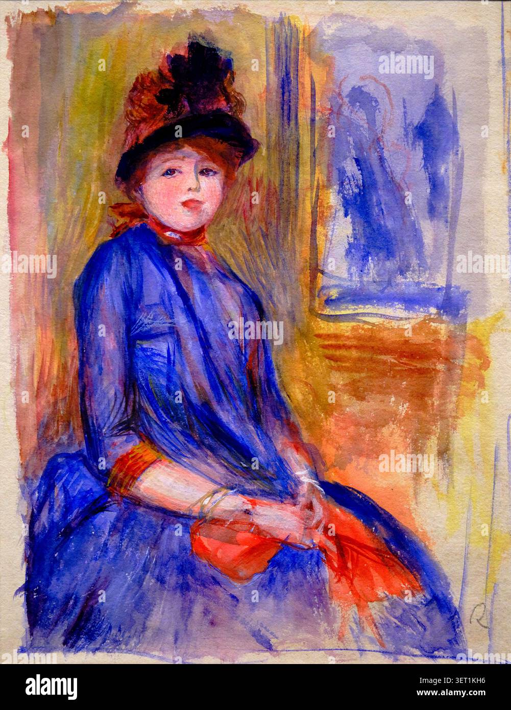 Painting young woman in blue dress hi-res stock photography and