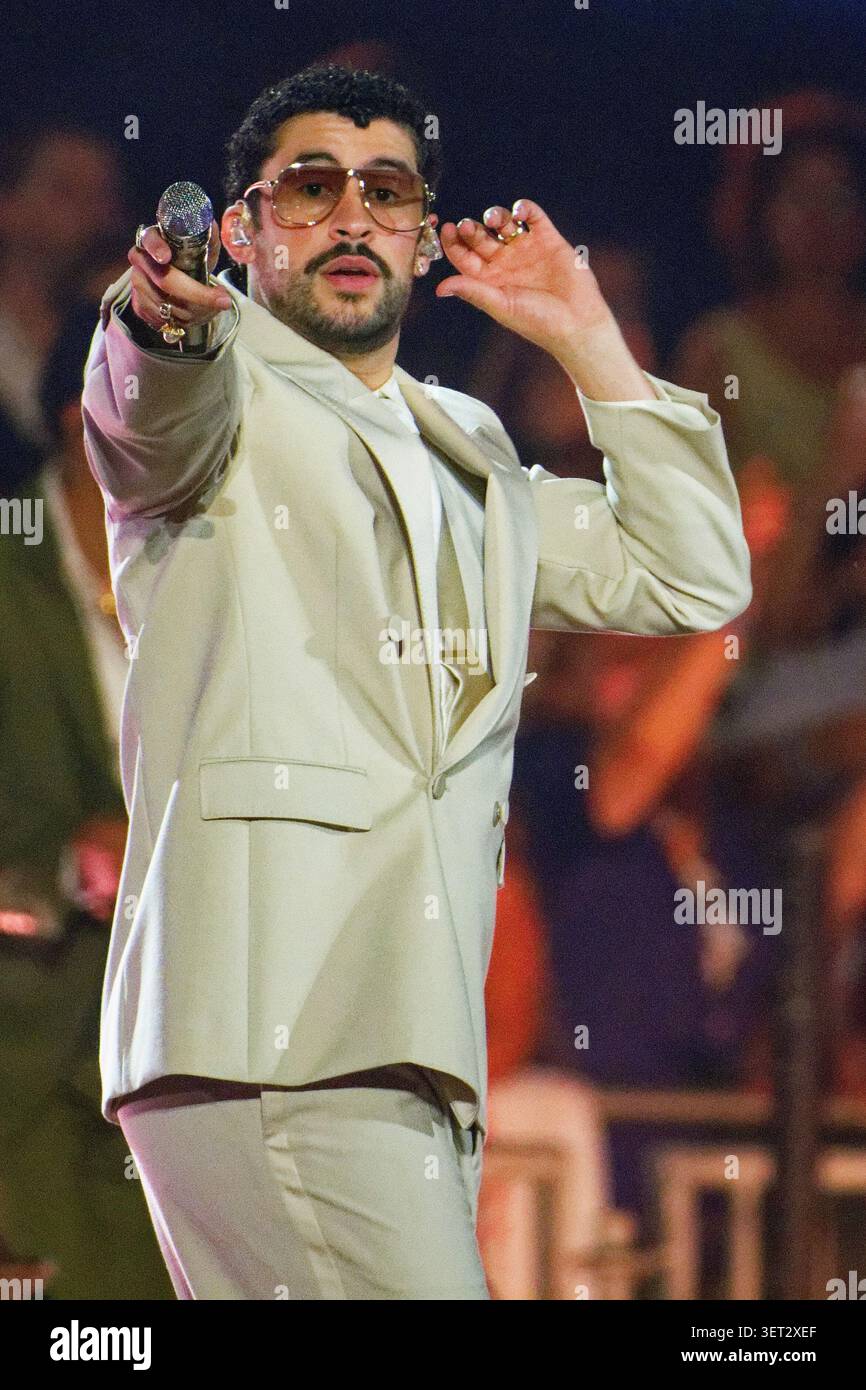 20 June 2026, NA, Duesseldorf: Reggaeton star Bad Bunny takes the stage ...