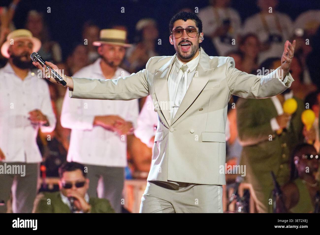 20 June 2026, NA, Duesseldorf: Reggaeton star Bad Bunny takes the stage ...