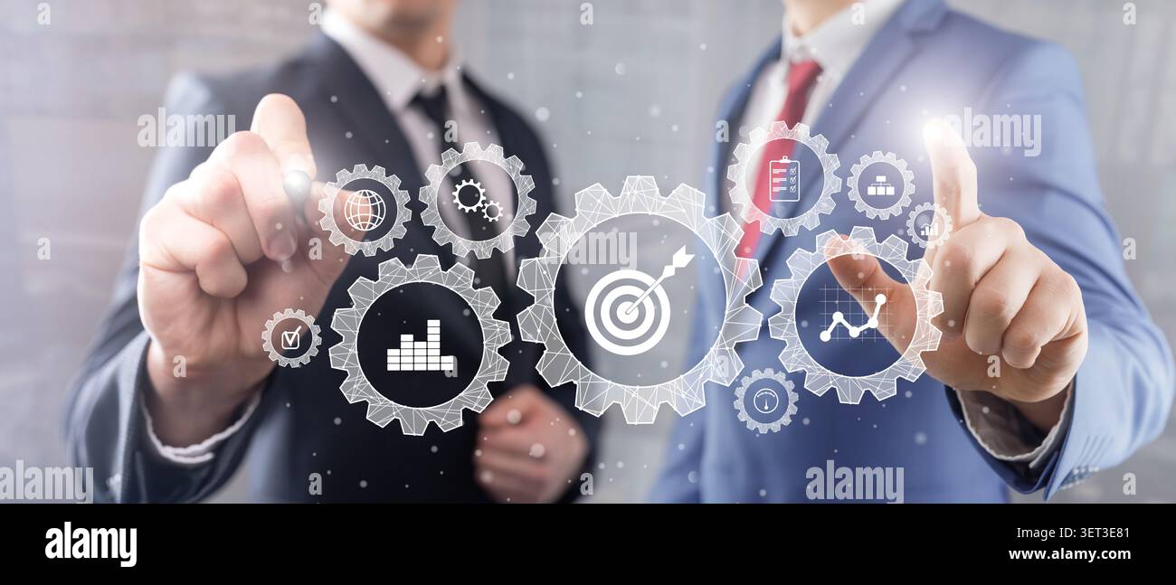 Business process automation system for enterprise workflow and performance management with interactive digital gears Stock Photo