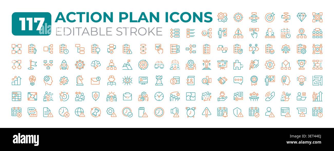 Action plan two color line icons set collection Stock Vector