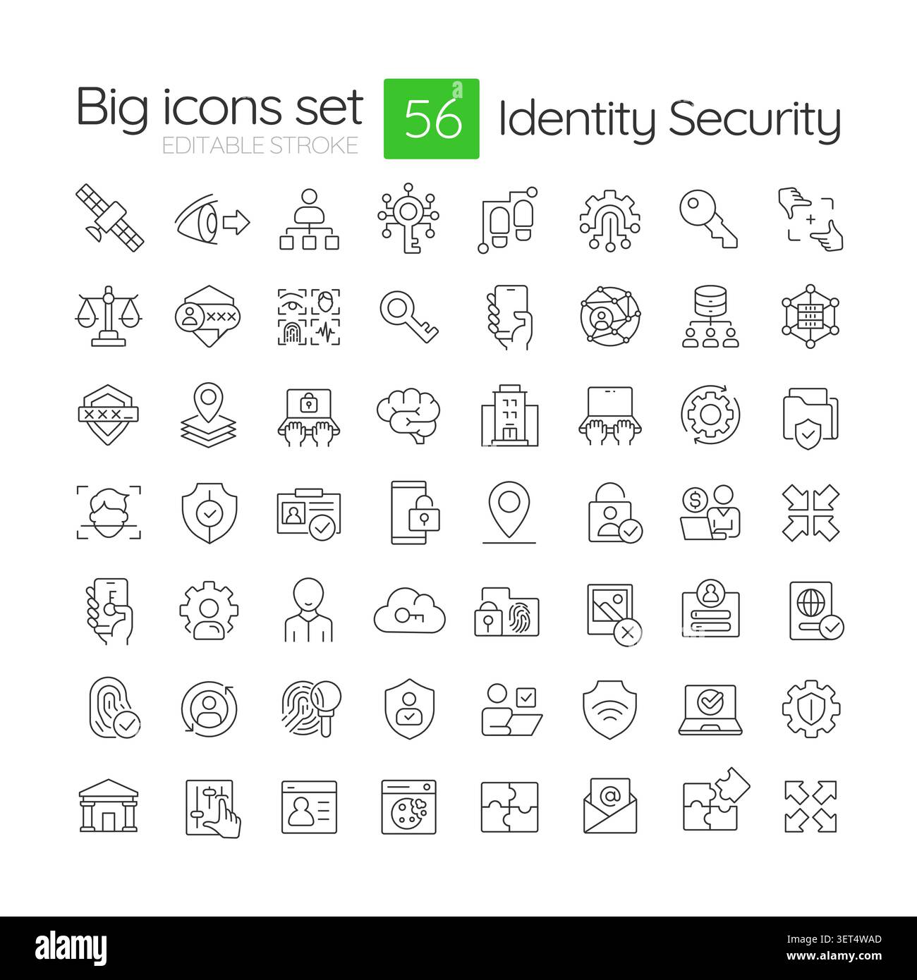 Identity security line icons set Stock Vector
