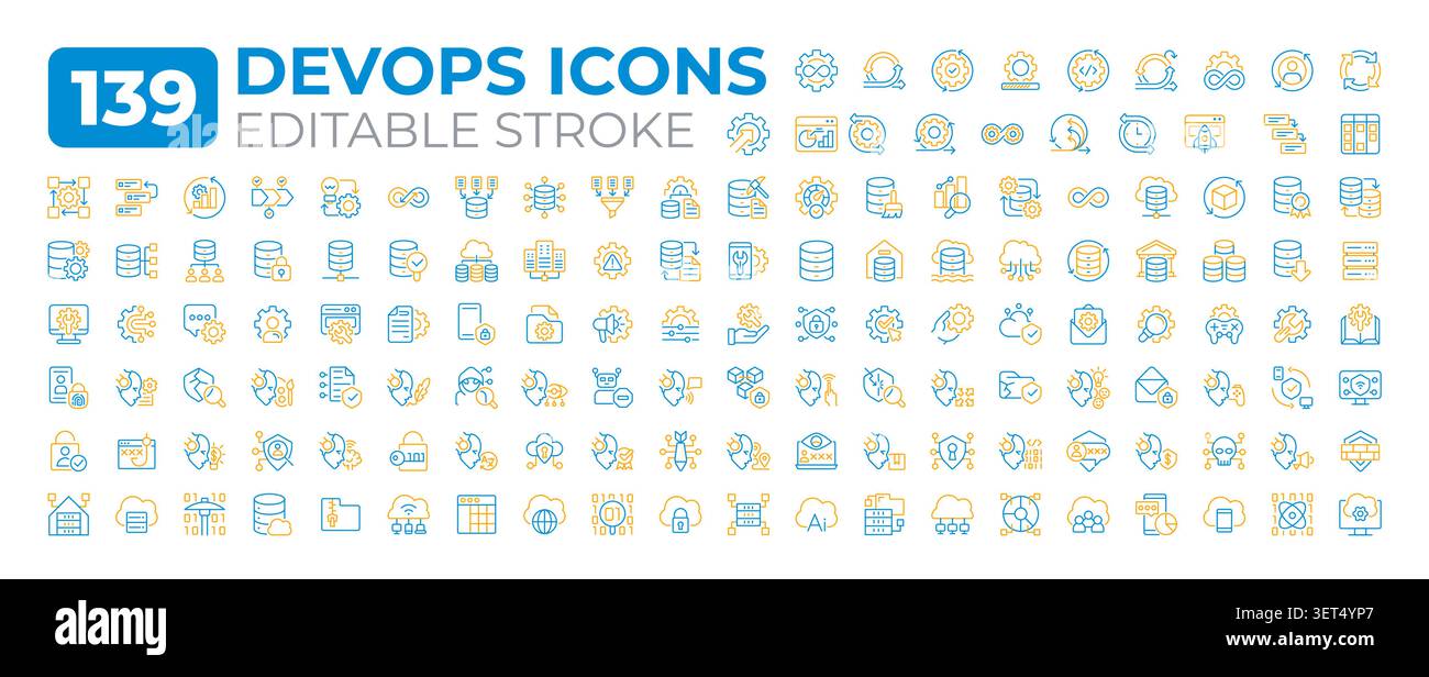 DevOps two color line icons set collection Stock Vector