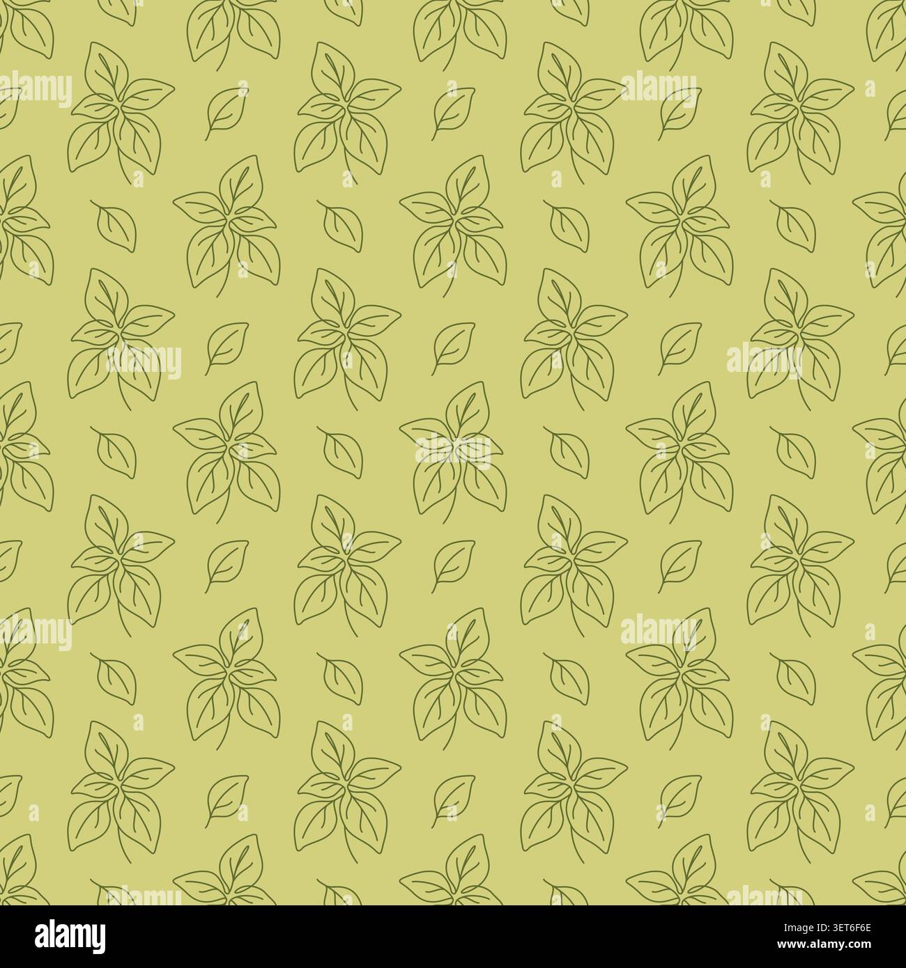 Green Leaf Seamless Pattern Herbal Botanical Background Stock Vector