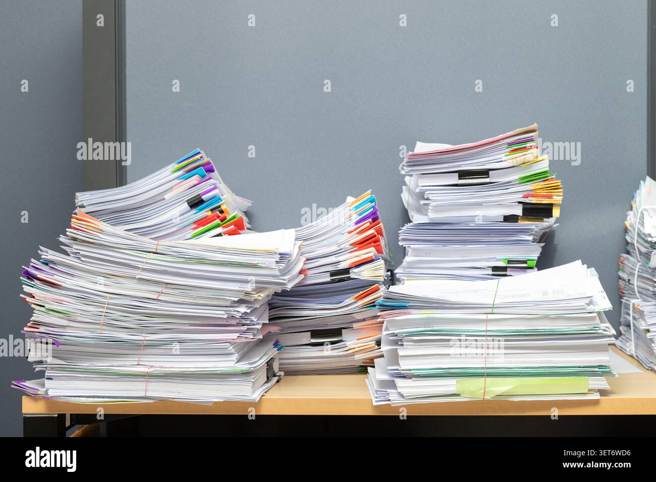 Business documents stack on table, report papers stack. Stock Photo