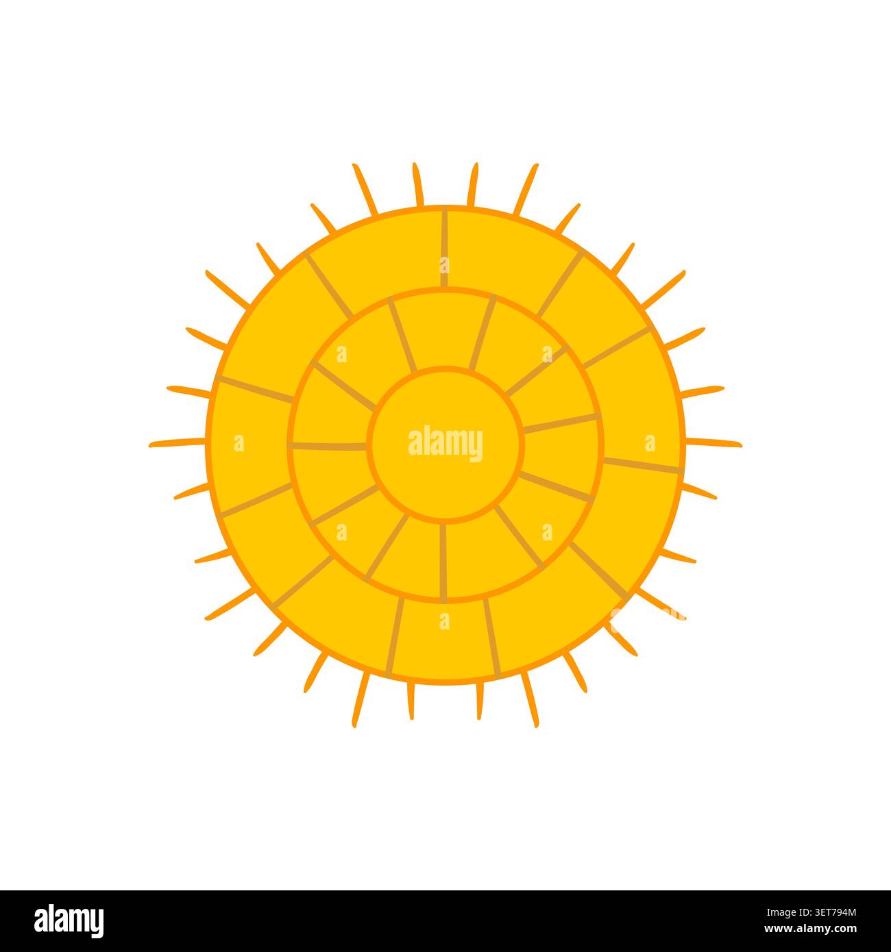 Minimalist sun icon, flat vector style. Abstract yellow sun with segmented rays Stock Vector