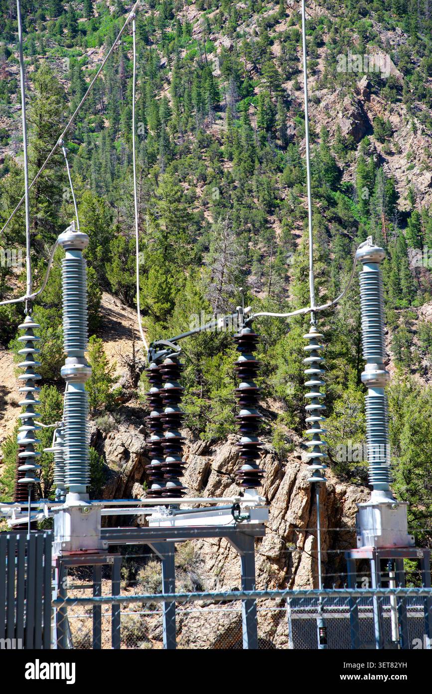 Electrical power sub-station at work in Colorado. Stock Photo
