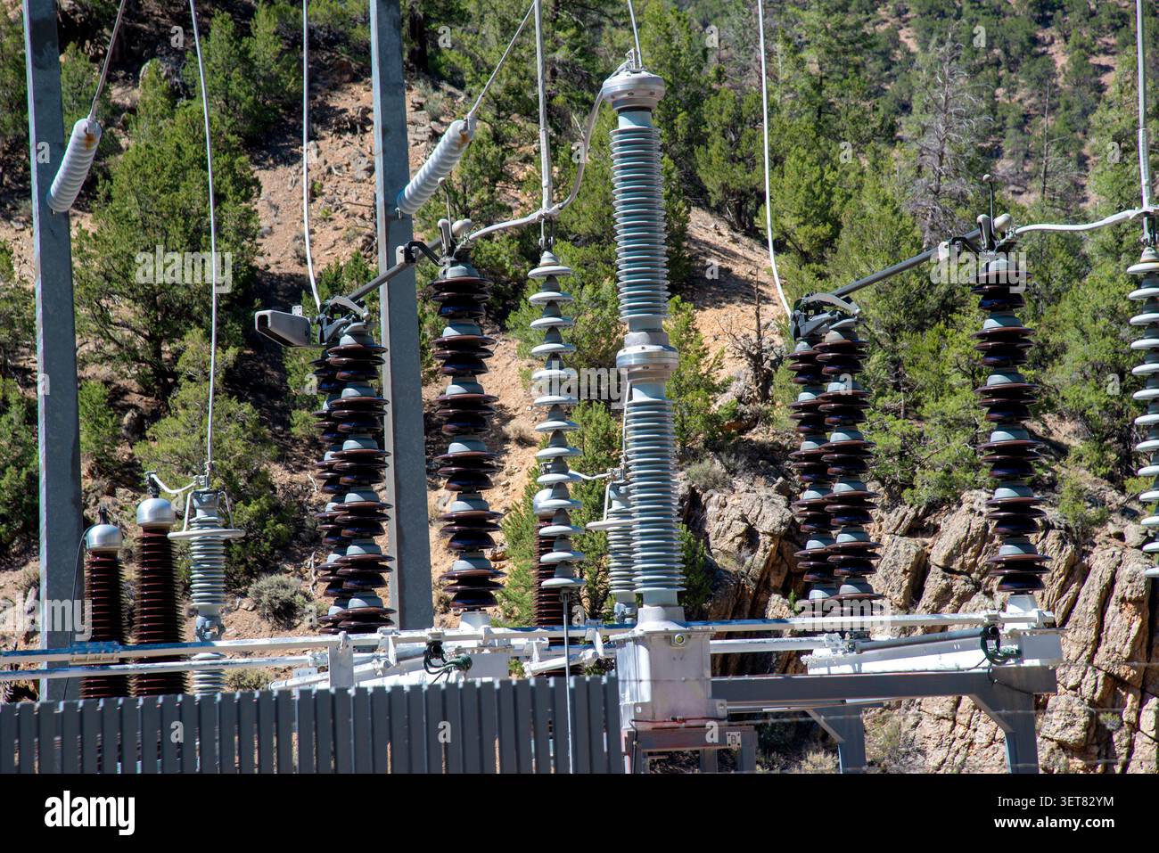 Electrical power sub-station at work in Colorado. Stock Photo