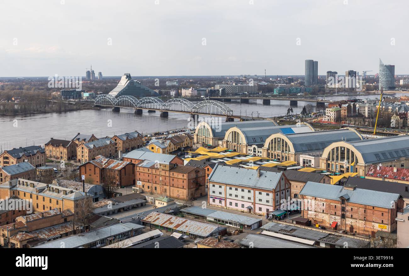 Aerial view of the historic Riga Central Market with its iconic ...