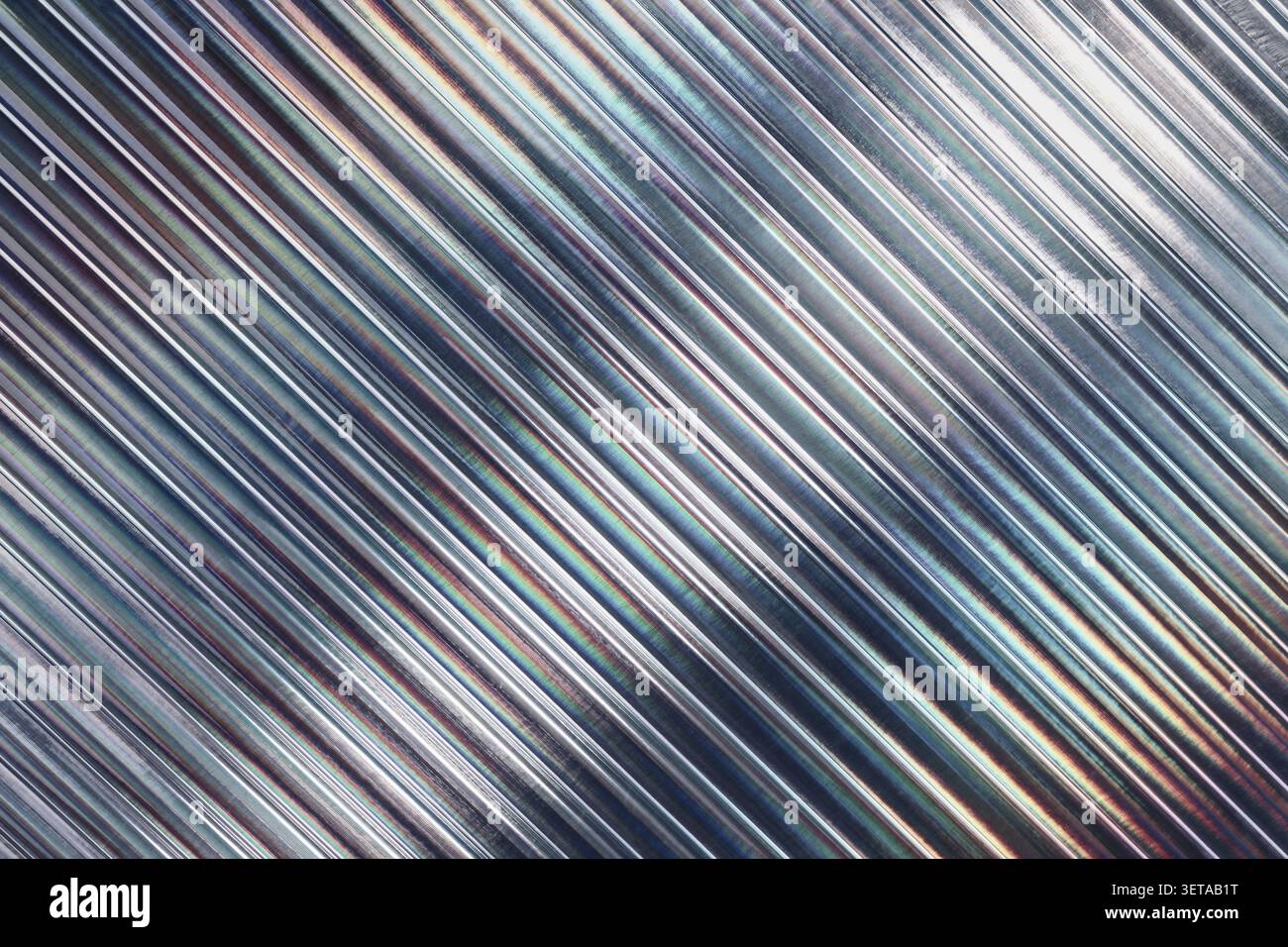 Iridescent ribbed glass background with dark gradient, horizontal abstract texture Stock Photo