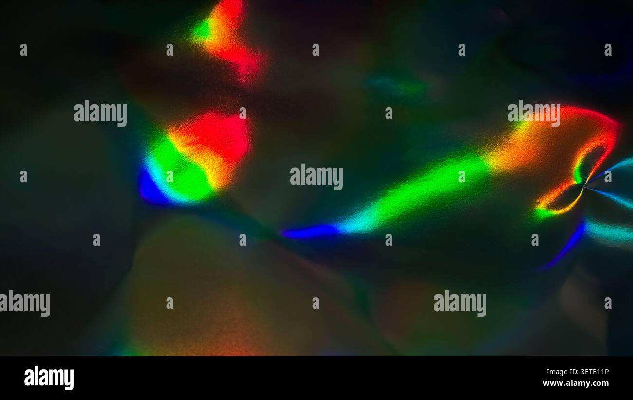 Vibrant Abstract Holographic Light Reflections on Dark Surface Stock Photo