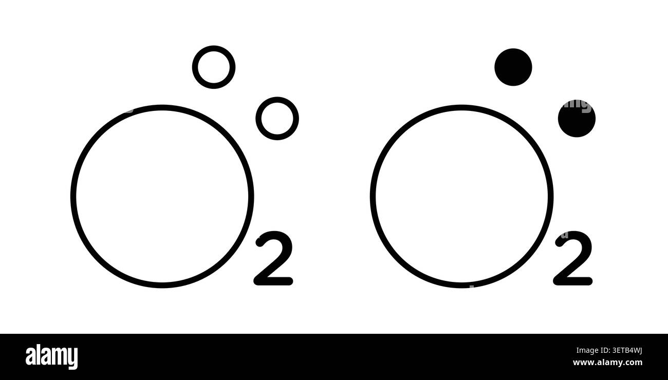 Oxygen O2 icon silhouette vector set. thin line pack. Stock Vector