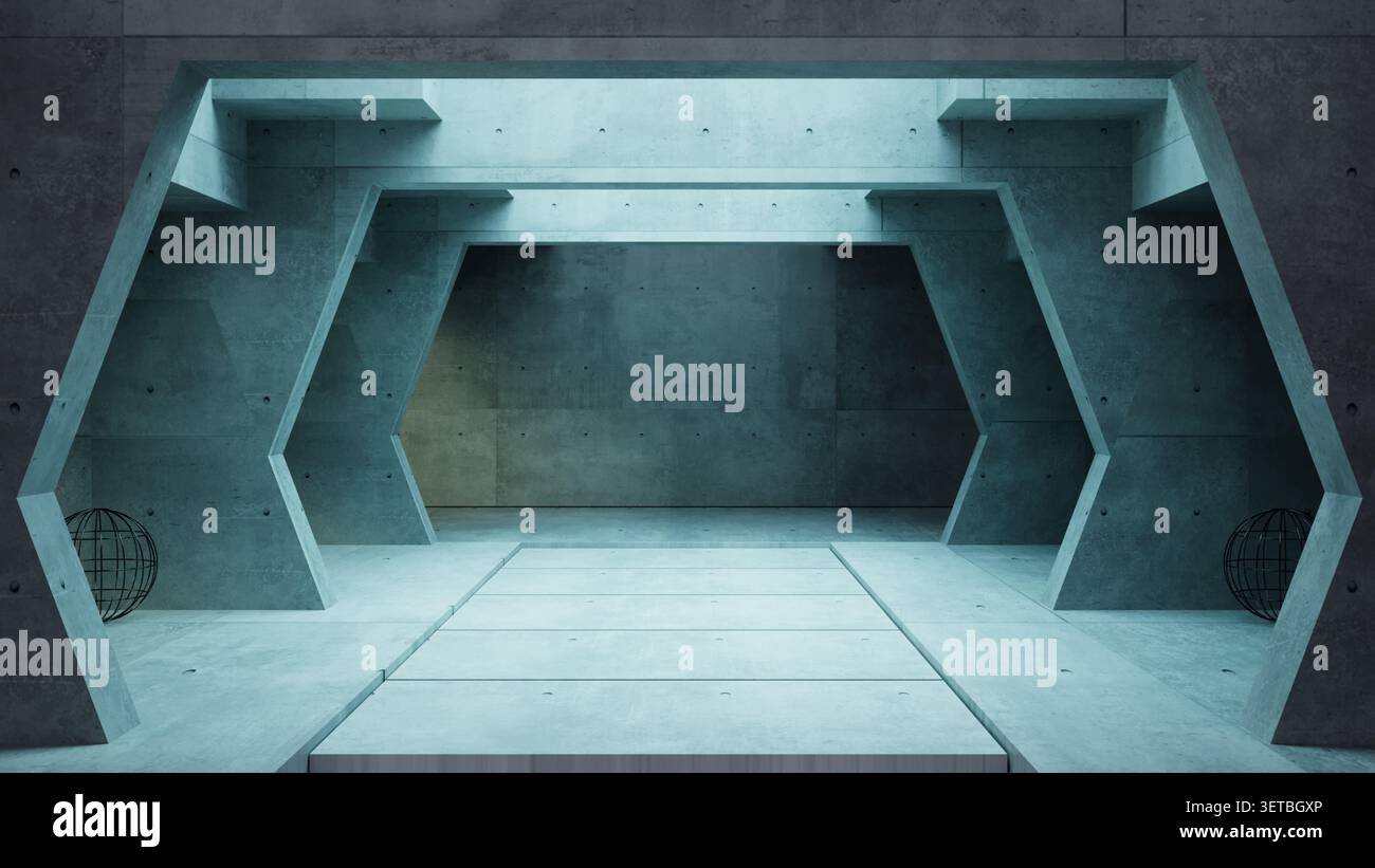Futuristic corridor concrete tunnel light Stock Photo