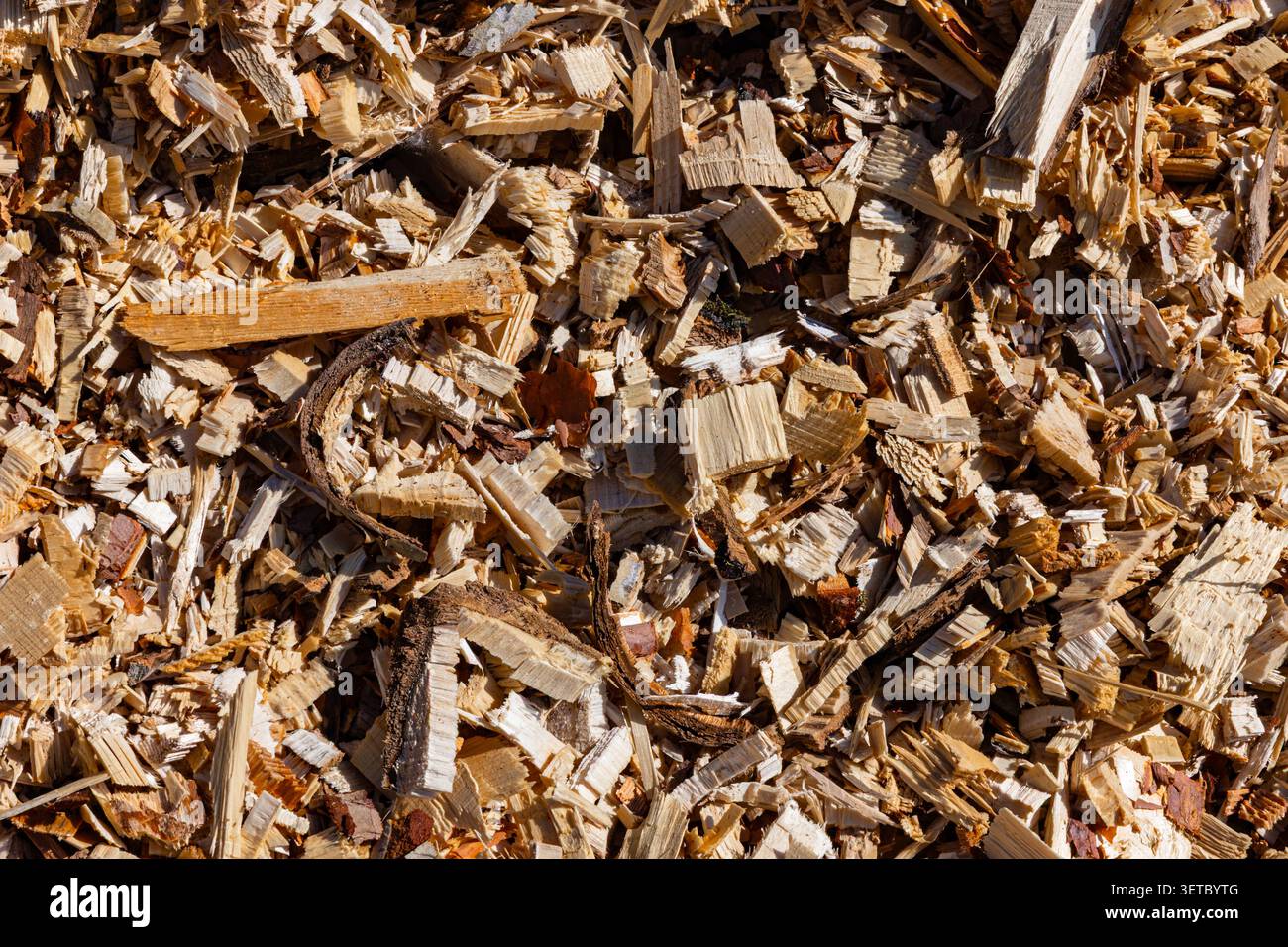 Natural Wood Chips Texture Background Close Up Stock Photo