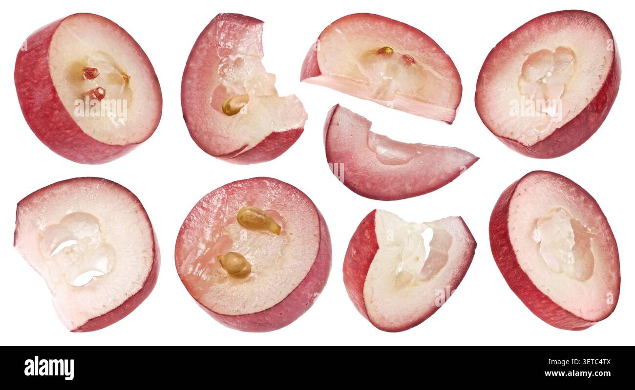 Red grape slices isolated on white background with clipping path Stock Photo
