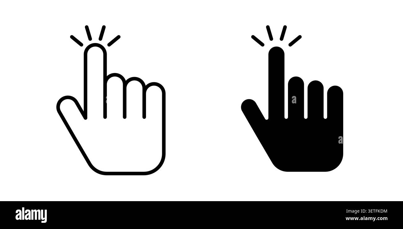 Clicking finger icon silhouette vector set. thin line pack. Stock Vector