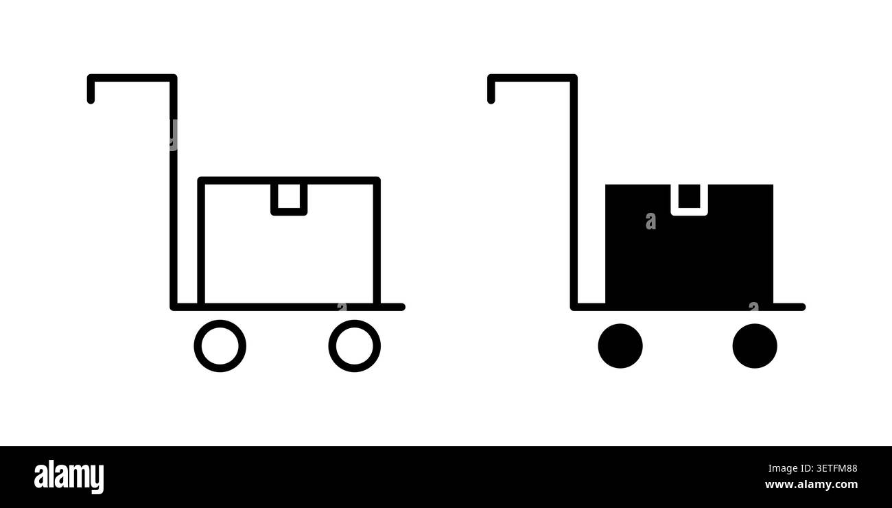 Dolly flatbed icon silhouette vector set. thin line pack. Stock Vector