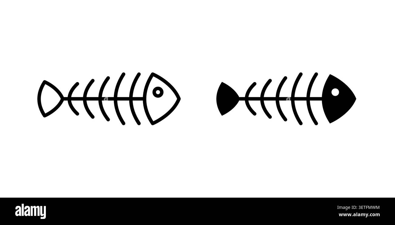 Fish bones icon silhouette vector set. thin line pack. Stock Vector