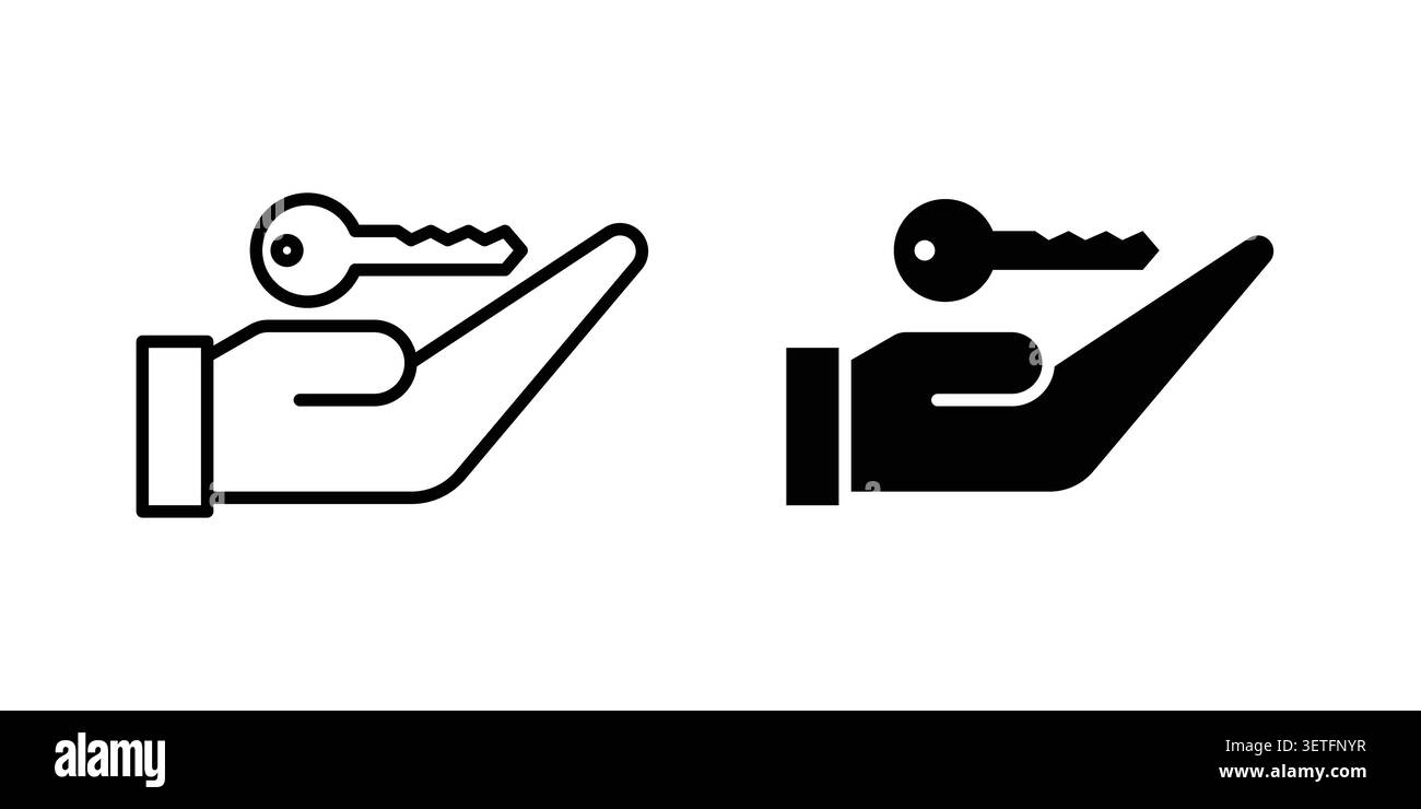 Hand holding a key icon silhouette vector set. thin line pack. Stock Vector