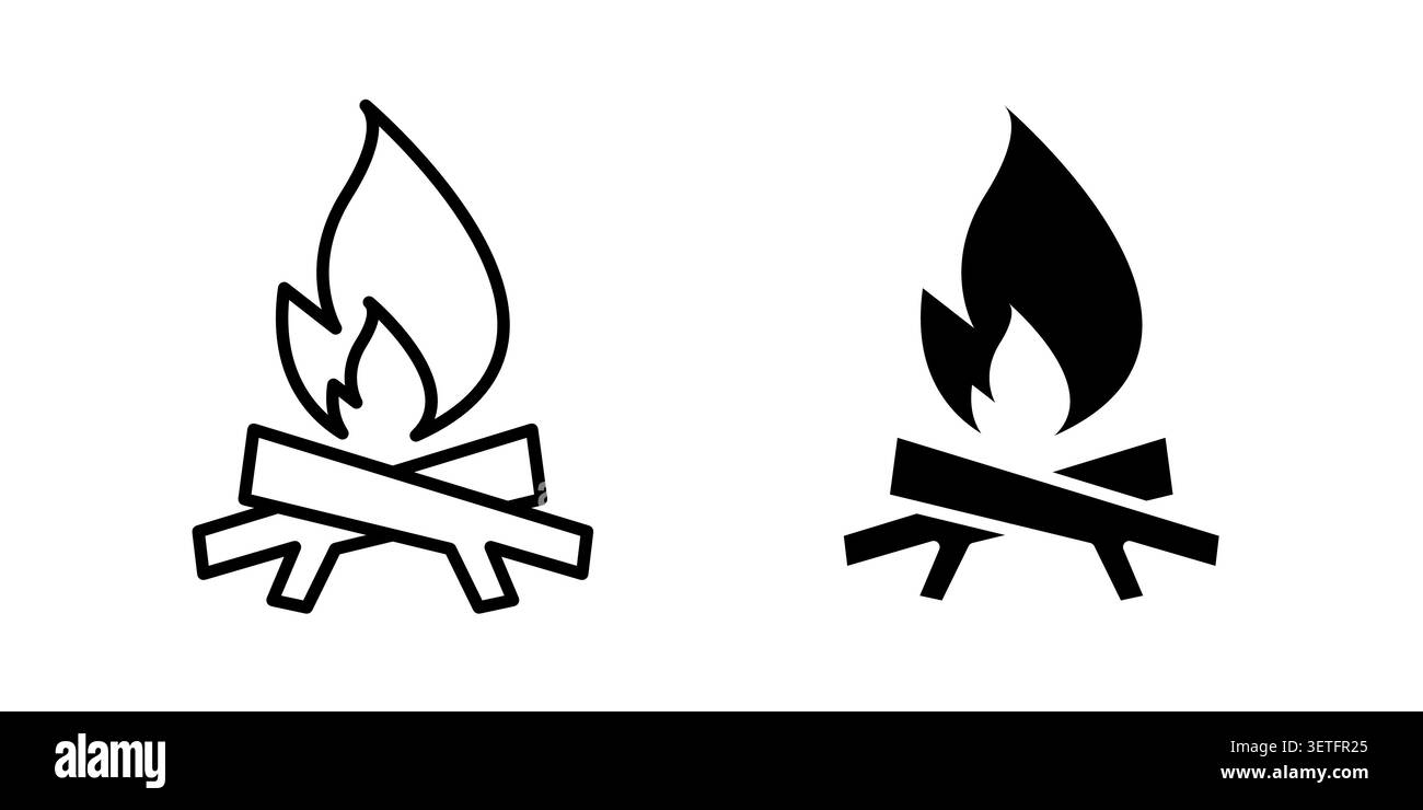 Campfire icon silhouette vector set. thin line pack. Stock Vector