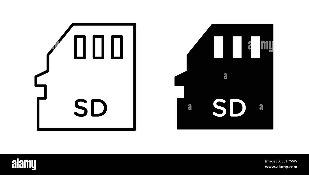 Sd card icon silhouette vector set. thin line pack. Stock Vector
