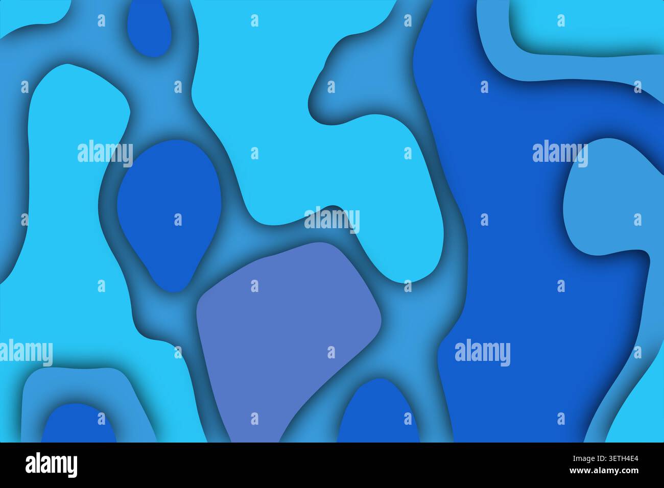 Abstract wavy background in shades of blue and cyan. Layered paper cut effect creates depth and dimension. Modern, fluid design. Stock Vector