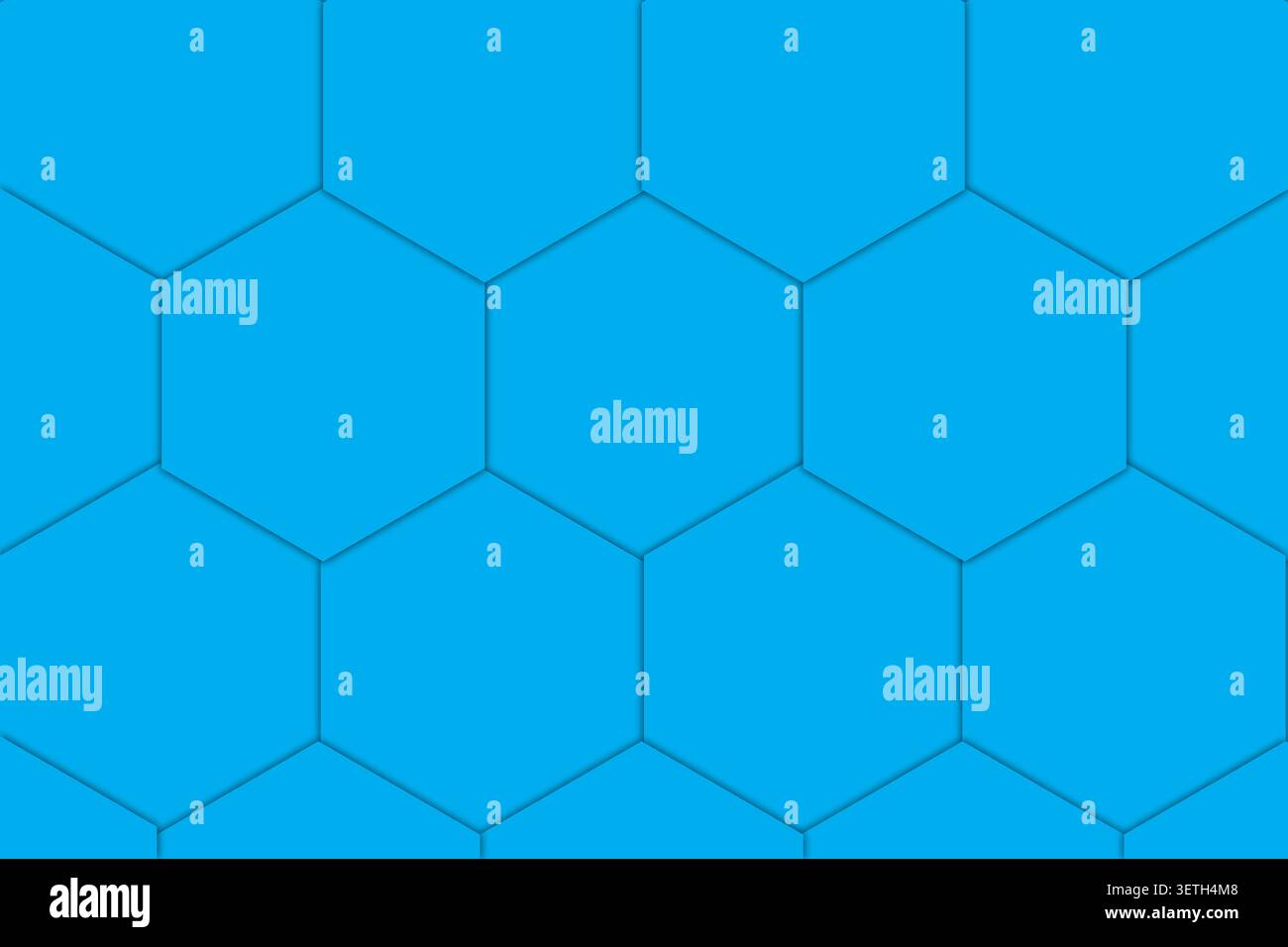 Seamless vibrant blue background displays a repeating hexagonal pattern. clean lines and subtle shadow effect create a modern and geometric design, su Stock Vector