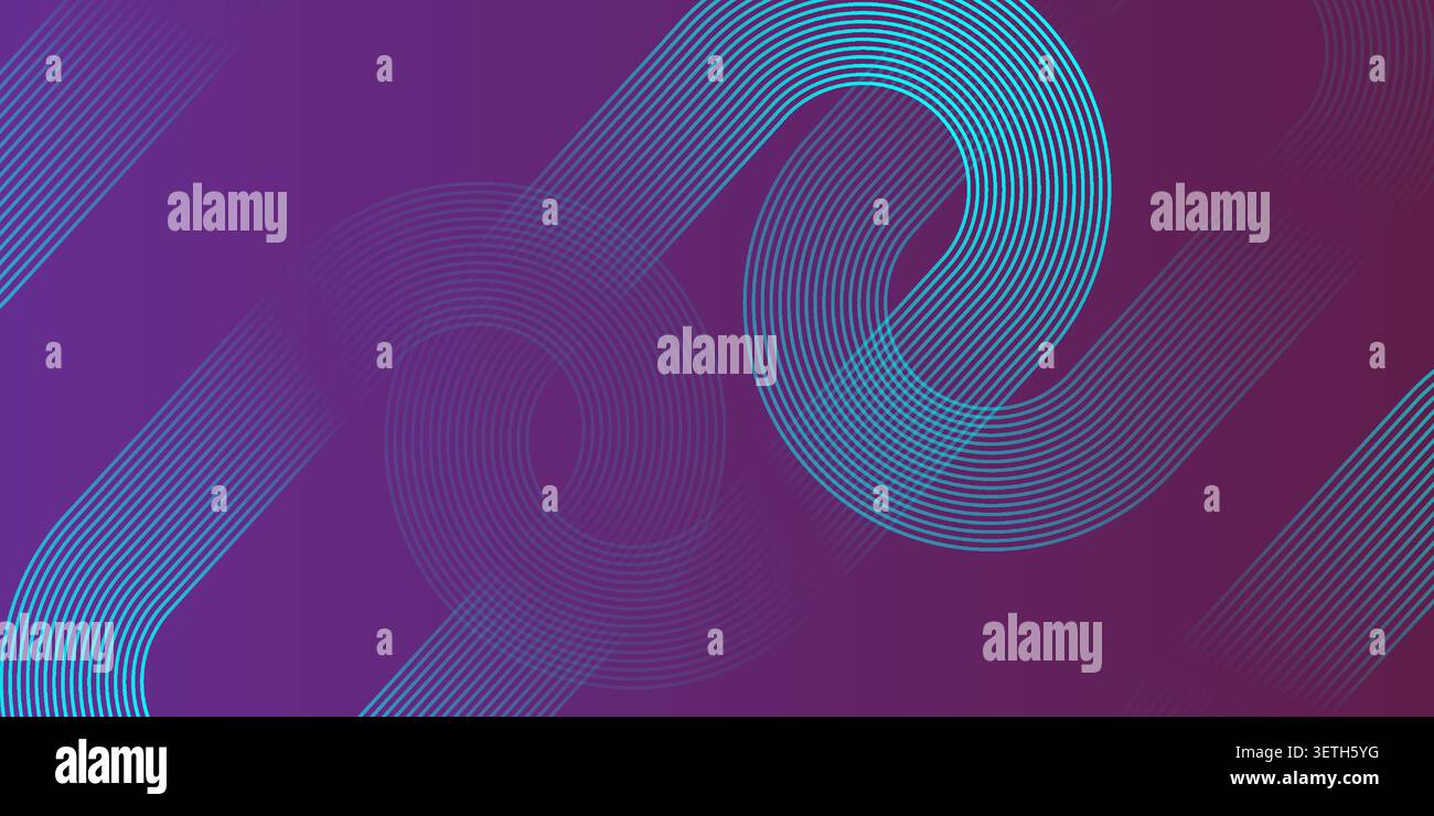 Creative digital illustration with smooth violet background, intertwined cyan lines forming artistic shapes, modern aesthetic for social media graphic Stock Vector