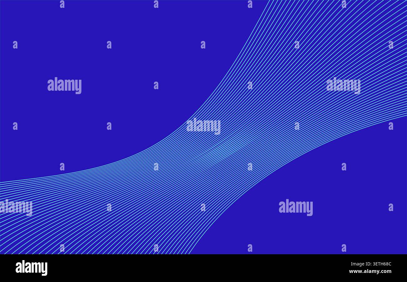 Dynamic flowing wave lines set against a deep blue background. Visual represents data flow and digital connectivity, creating modern and technological Stock Vector