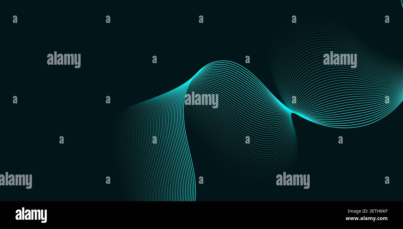 Minimalist digital design focuses on single complex wave structure with fine line detailing. Cool teal colors blend into dark void. Artistic represent Stock Vector