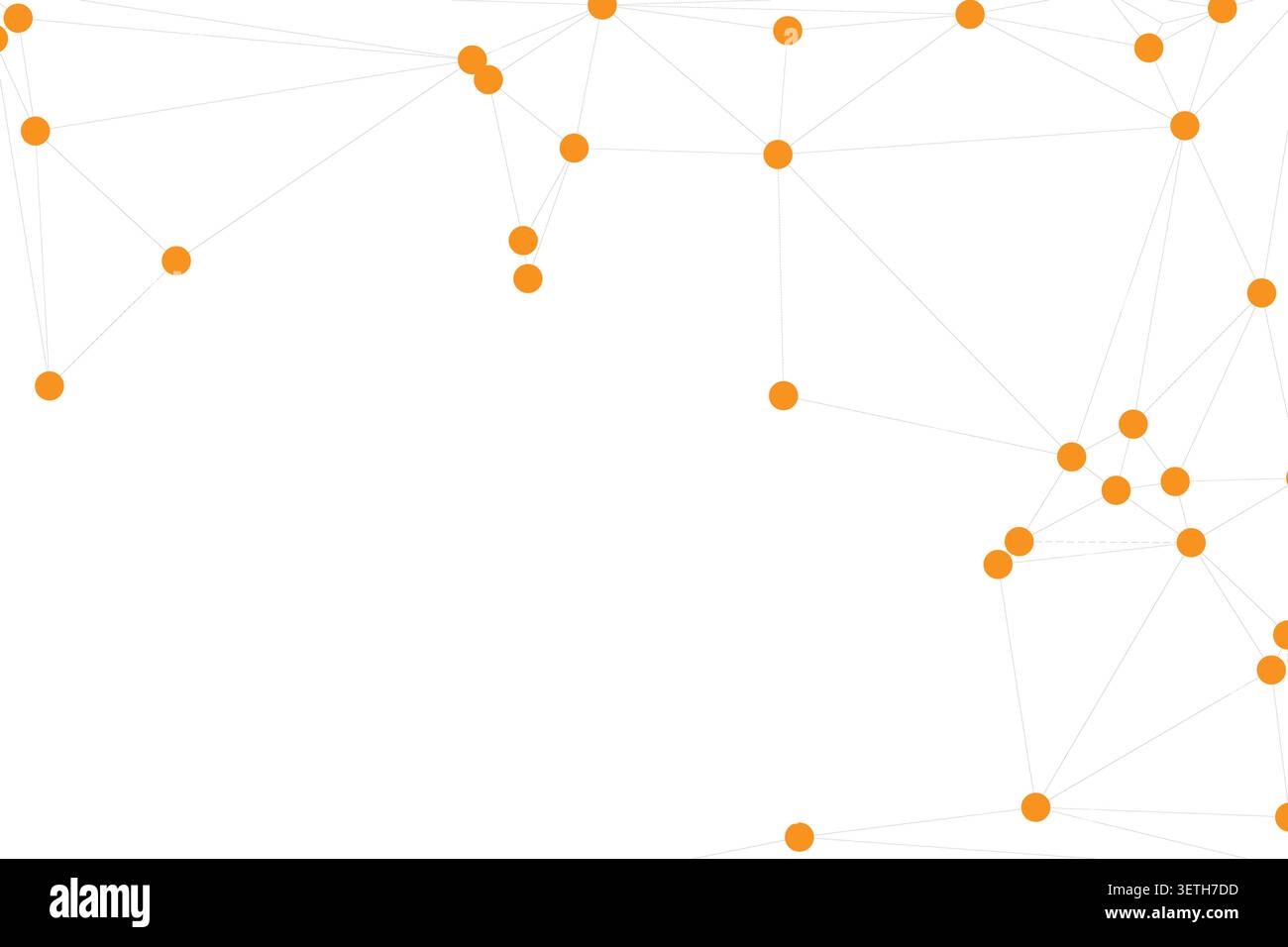 Abstract network connections, orange dots linked by lines, digital data, technology, communication, science, digital web, creative concept Stock Vector