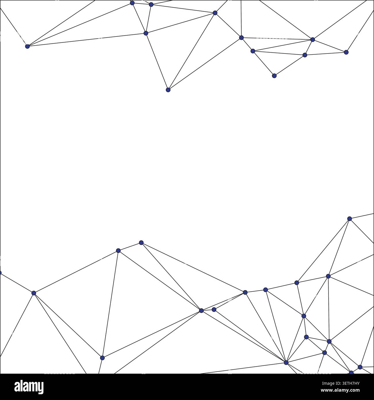 Network of blue dots connected by lines forming geometric shapes. Abstract background with digital connections and data visualization. Stock Vector
