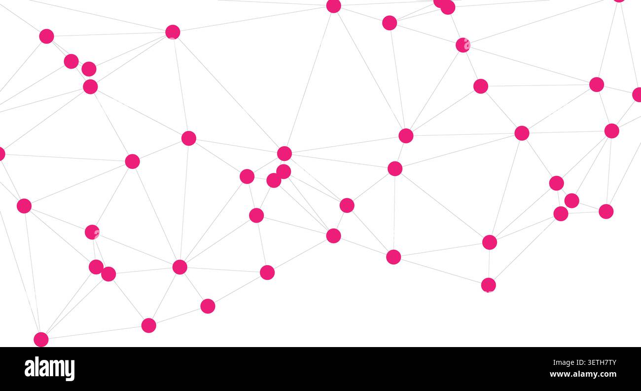 Abstract network design, pink nodes connected by lines, digital communication, data transfer, technology concept, web structure, science Stock Vector