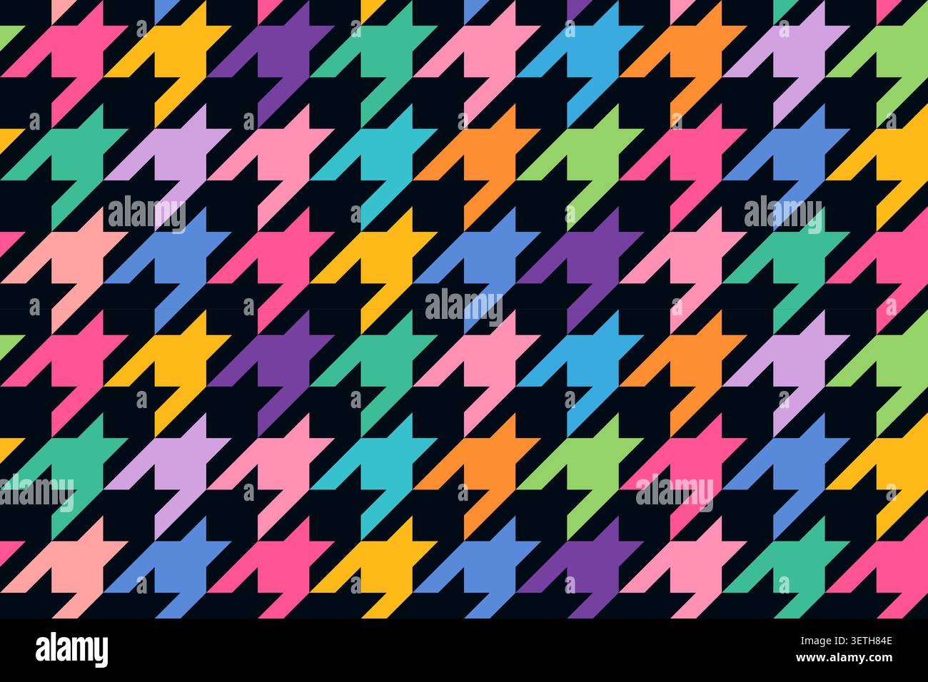 Houndstooth vector seamless pattern with bold vibrant colors on dark background, dogstooth striped check for textile and fabric design Stock Vector