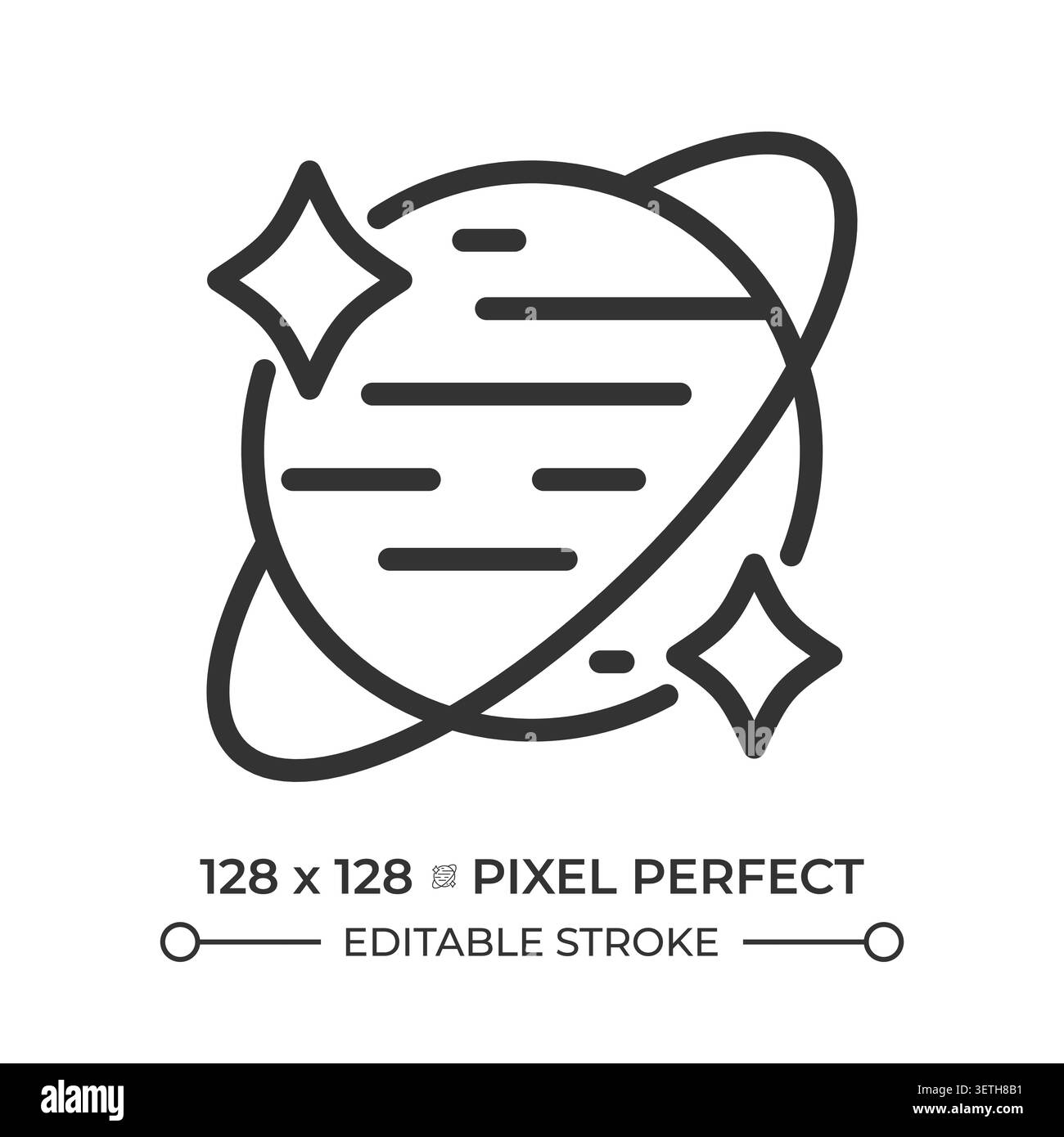 Planet with ring pixel perfect line icon Stock Vector