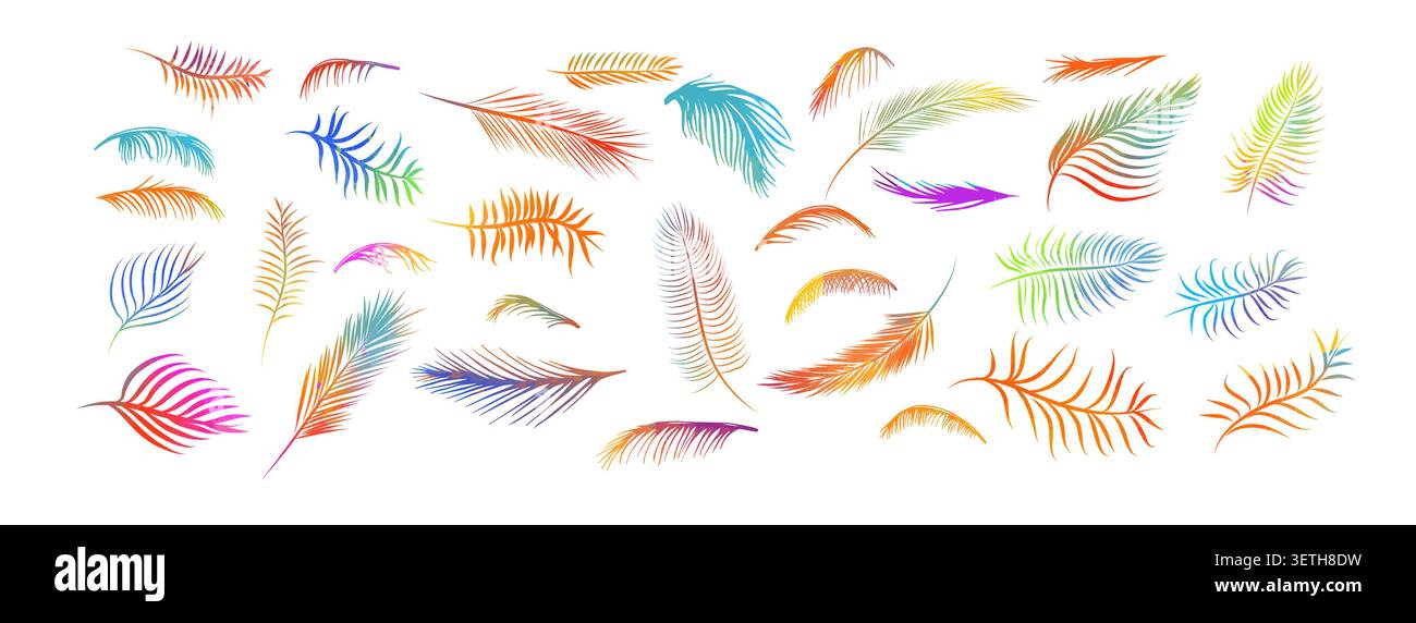 colored objects palm leaves set . Hand drawn. Not AI, vector illustration. Stock Vector