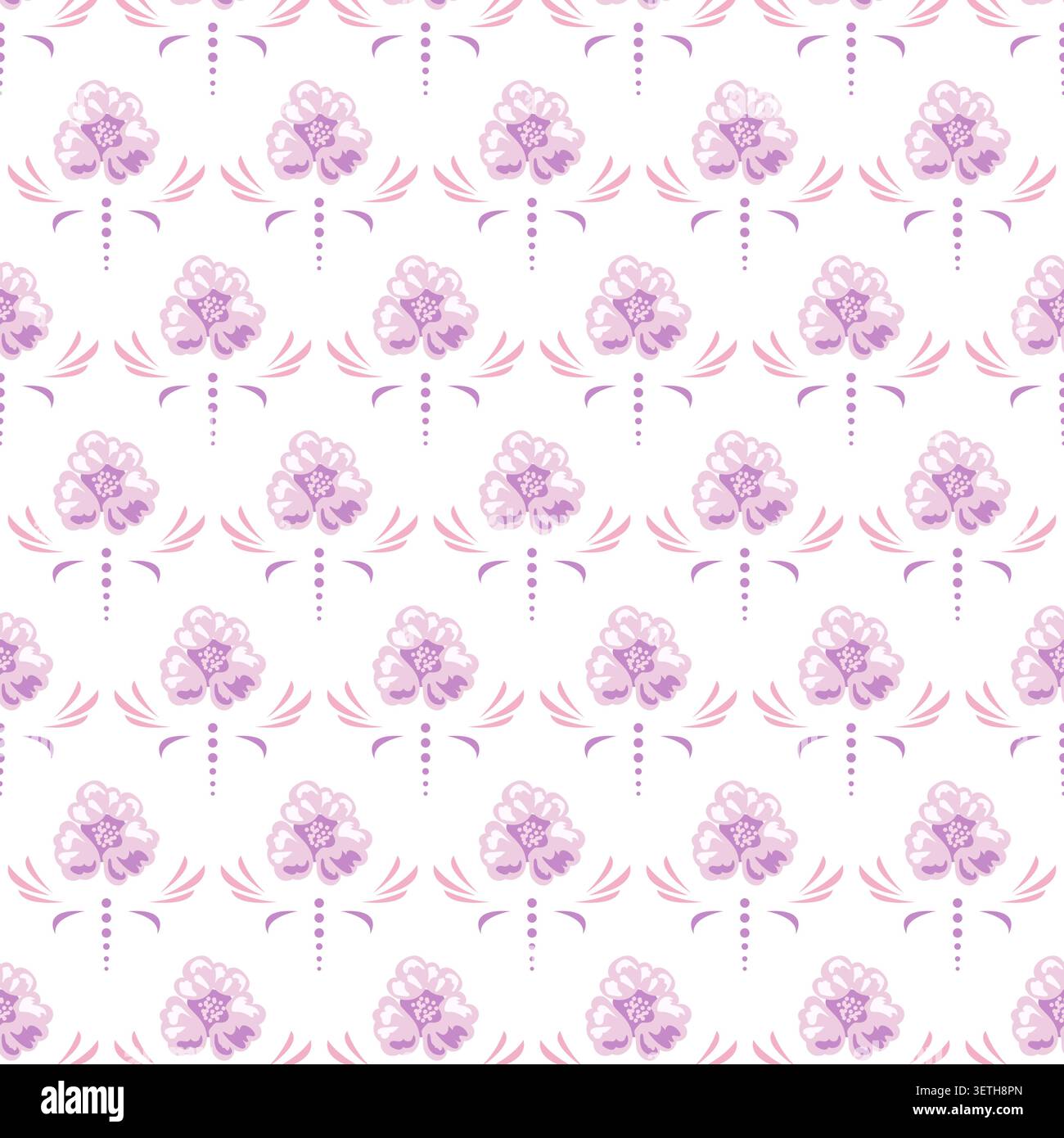 Flower pattern airy pink on white background with garden flowers. Farmhouse spring colors backdrop Stock Vector