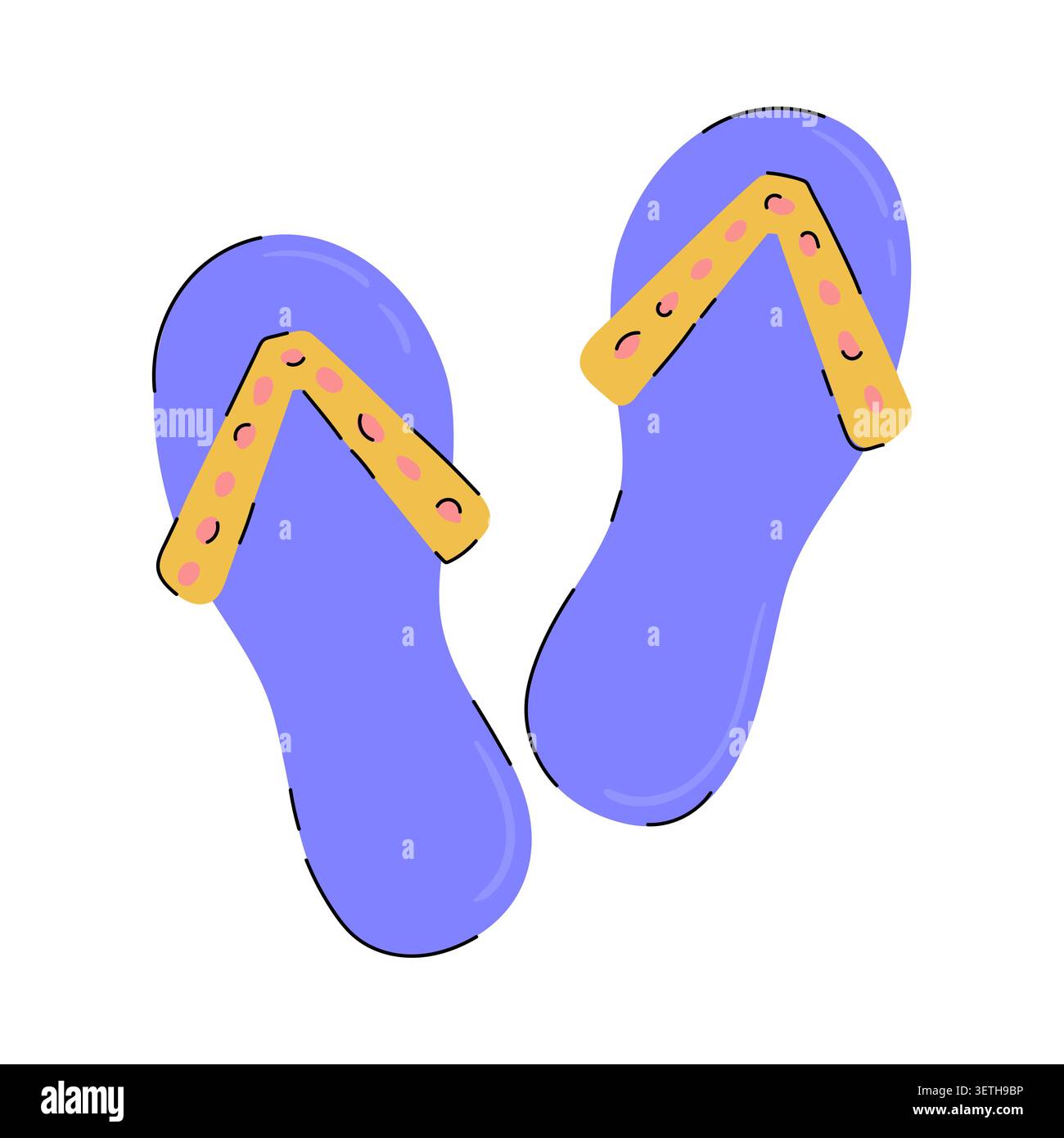 Purple hand drawn flip flops vector illustration. Summer beach sandals isolated on white background. Doodle flat design Stock Vector