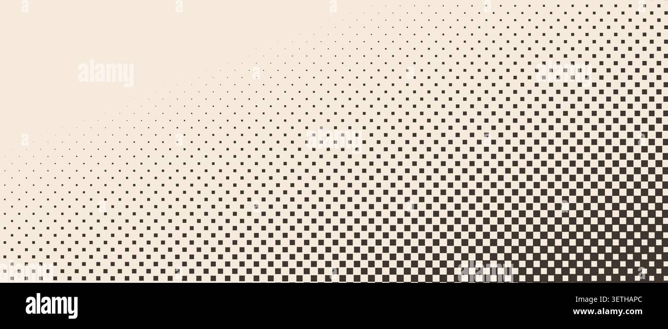 Beige halftone corner gradient background. Aged fading repeating square dot texture. Repeated dotted gradation pattern. Vanishing comic pop art overlay backdrop. Vector cartoon raster effect wallpaper Stock Vector