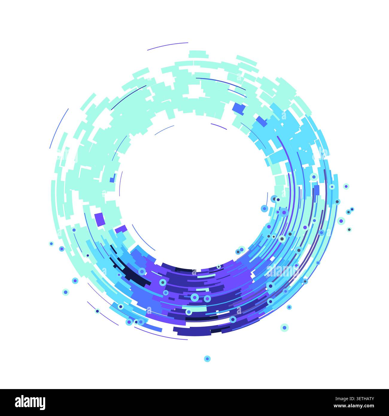 Abstract digital ring interface made from layered geometric arc blocks Stock Vector