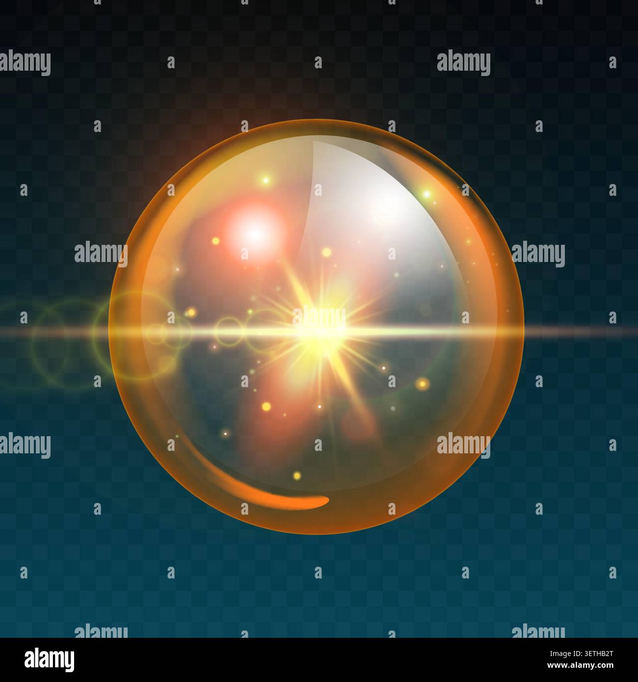 Golden sphere glows with radiant light inside Stock Vector