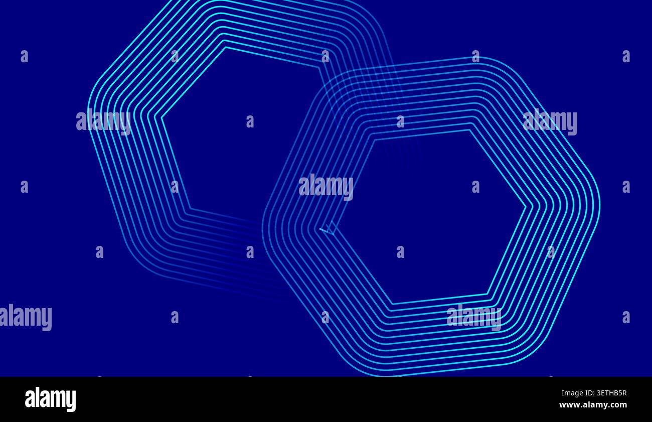Futuristic geometric design featuring overlapping hexagonal patterns, cyan blue linear elements for technology concept, abstract digital network illus Stock Vector