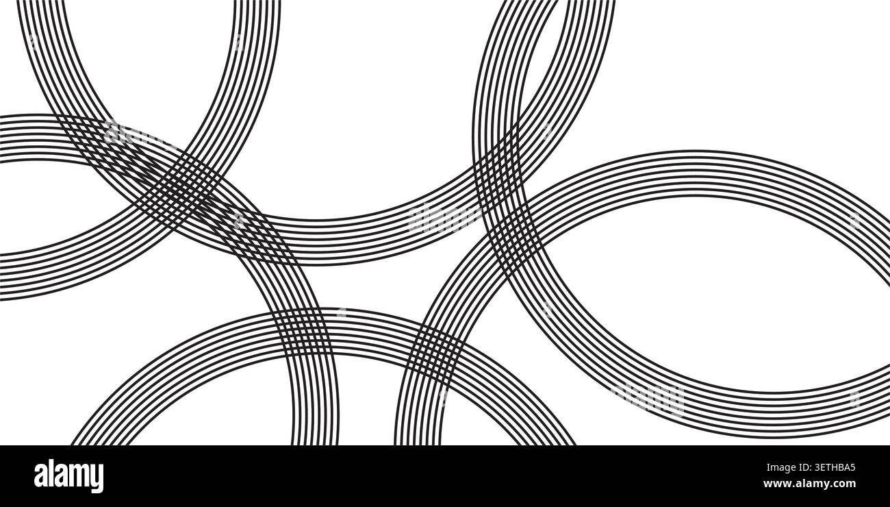 Abstract interlocking circular lines. Clean and modern graphic design. Geometric pattern on white. Stock Vector